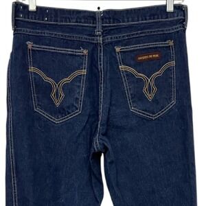 Vtg Dark Wash Flared Jeans Denim Raw Edge 34x32 Jacques De Noir Embroidered14/16